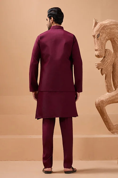 Maroon Color Traditional Special Koti Kurta Set for Men's Wear