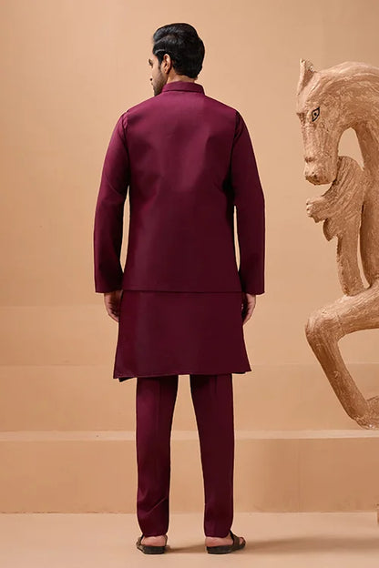Maroon Color Traditional Special Koti Kurta Set for Men's Wear