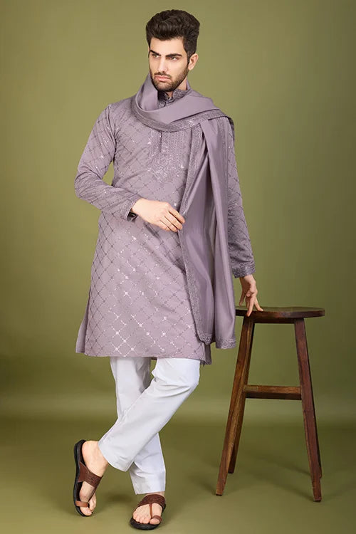 Dusty Peach Viscose Silk Kurta Elegant Festive Wear