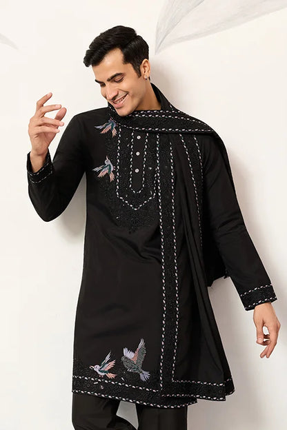 Black Stylish Trending Kurta With Dupatta For Mens Wear
