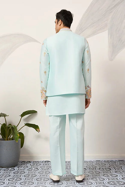 Luxury Wedding & Carnival Wear Pista Green Koti Kurta For Men