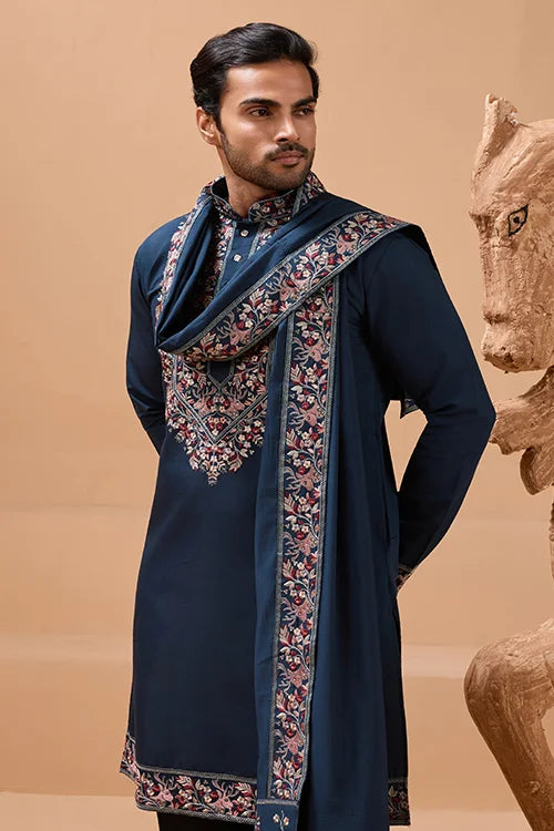 Elegant Teal Blue Kurta with Dupatta for Mens Wear