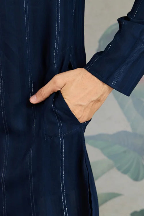 Elegant Navy Blue Mens Wear Kurta Set with Dupatta