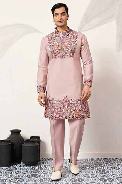 Stylish Dusty Pink Kurta Pant Set For Festive Occasions