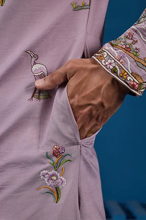 Heavy Embroidered Dusty Pink Kurta for Men