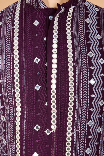 Purple Sequence With Mirror Foil Embroidered Mens Wear Kurta