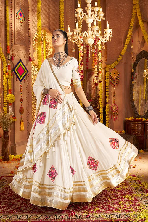 White Navratri Ghagra Choli Design For Women
