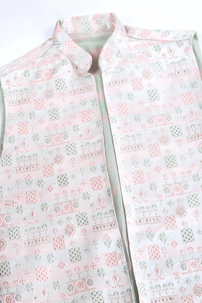 Designer White Kurta & Open Koti For Men