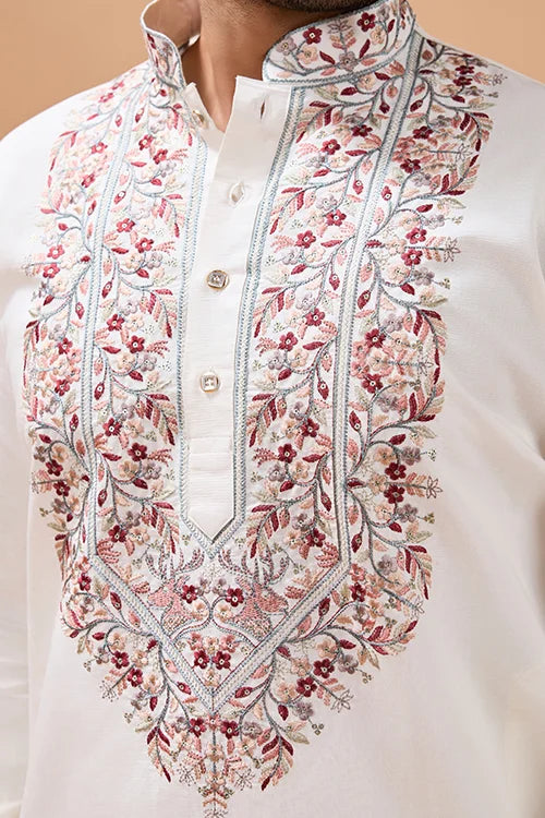 Vibrant Look White Kurta Dupatta Set for Mens Wear