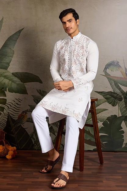 Classic White Mirror with Embroidered Work Kurta for Weddings
