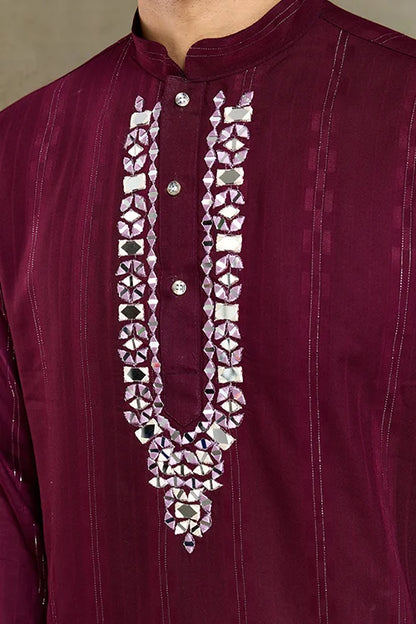 Designer Purple Men Kurta and Dupatta for Weddings