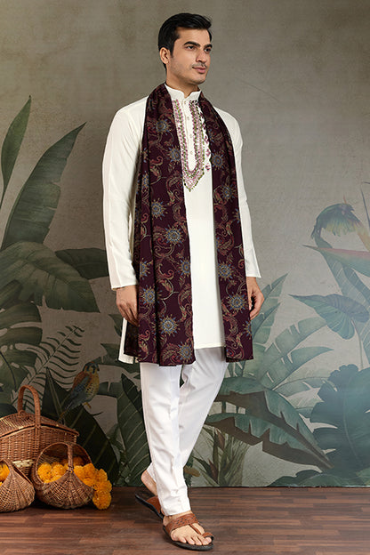 Royal White Mirror Kurta With Dupatta Set For Wedding Functions