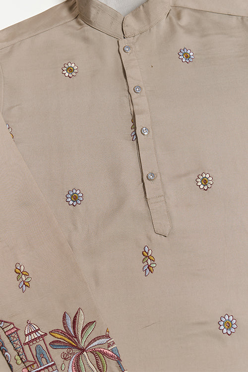 Traditional Ivory Embroidered Kurta Dupatta With Pajama