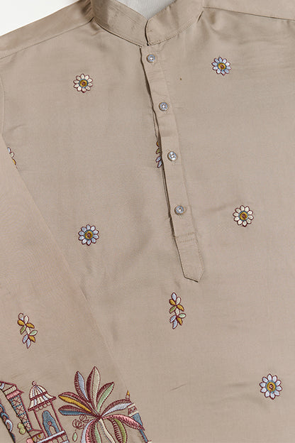 Traditional Ivory Embroidered Kurta Dupatta With Pajama