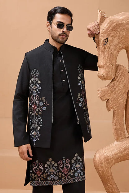 Premium Black Color Special Koti Kurta Set for Mens Wear