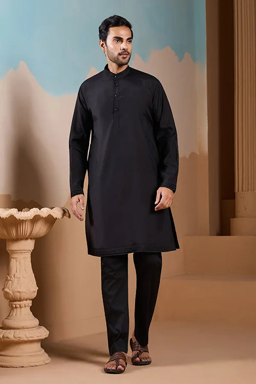 Magic Black Wedding Look Koti Kurta Set for Mens Wear