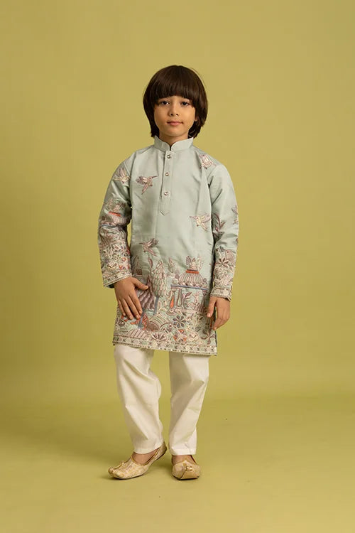 Trendy Pista Color Vantara Designer Kids Kurta Set