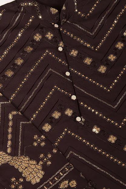 Designer Brown Men's Silk Kurta For Special Events