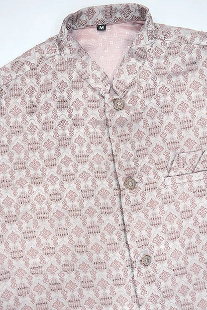 Ivory Roman Silk Kurta With Jacquard Koti Jacket