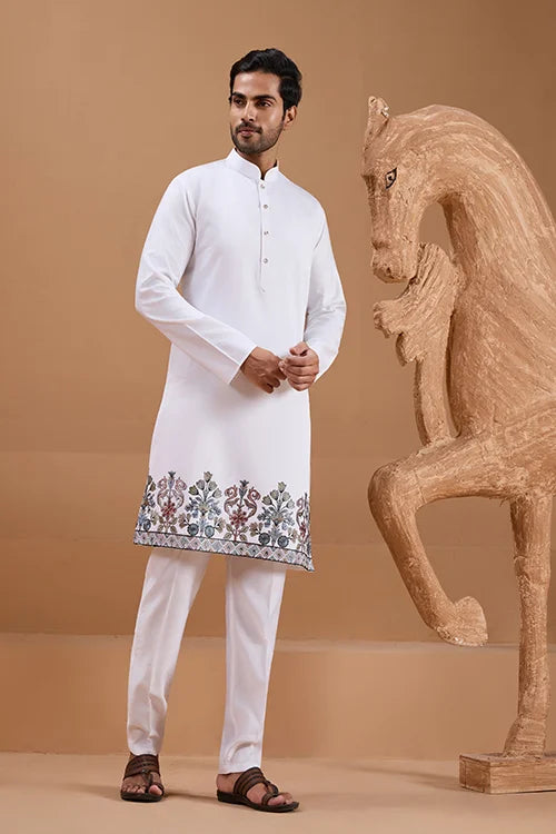 Wedding Special White Color Koti Kurta Set for Mens Wear