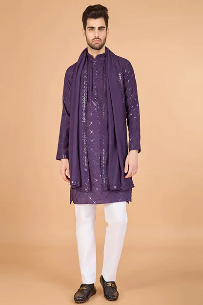 Dusty Purple Traditional Look Ethnic Wear Kurta For Men