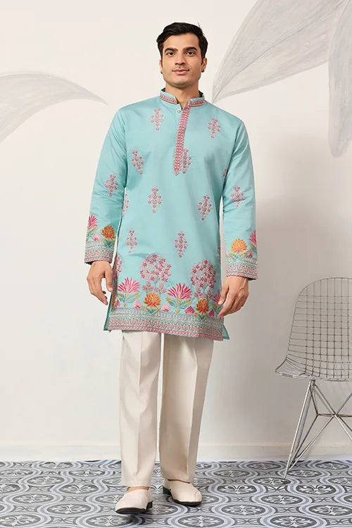 Sky Look Embroidered Work Ready Made Mens Wear Kurta