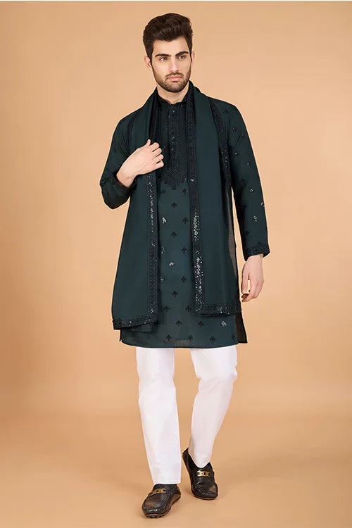 Green Designer Kurta For Men - Festive & Wedding