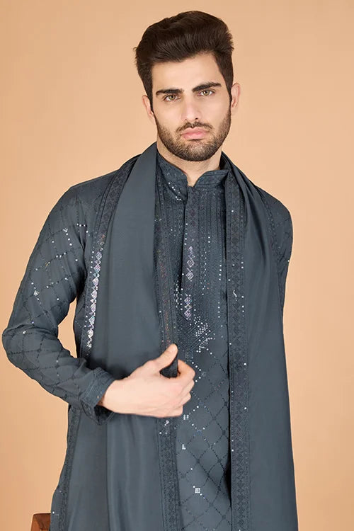 Gray Latest Branded Kurta For Mens Wear