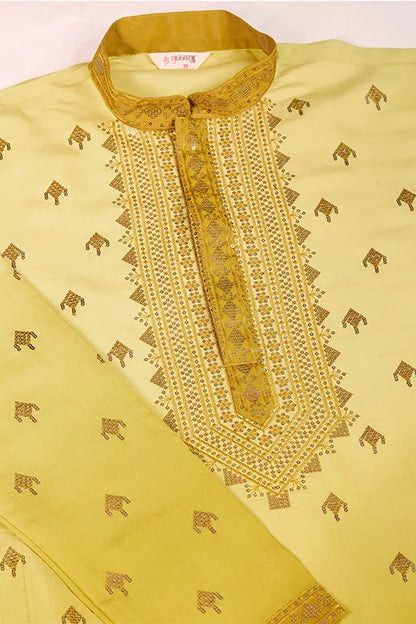 Designer Omber Yellow Viscose Silk Kurta For Men Online