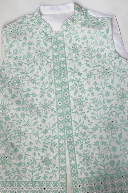 Wedding White Kurta Pajama with Green Koti Style