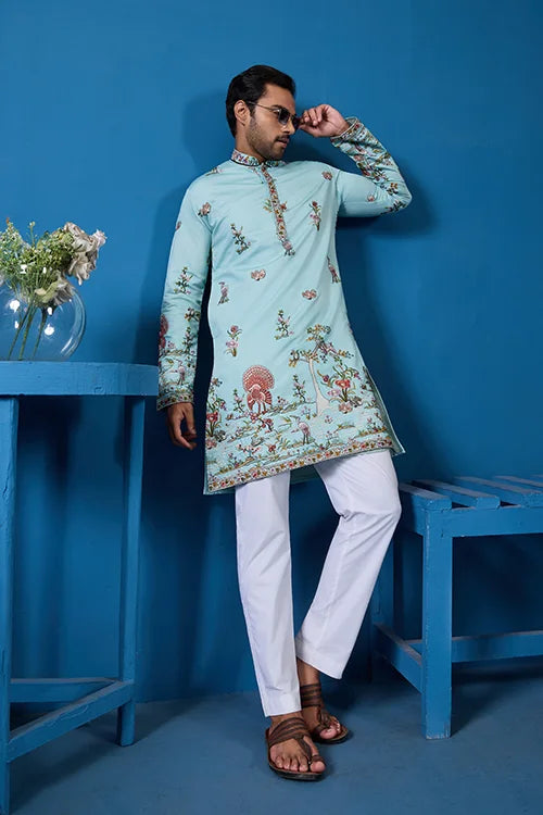 Wedding Celebration Elegant Sky Kurta for Mens Wear