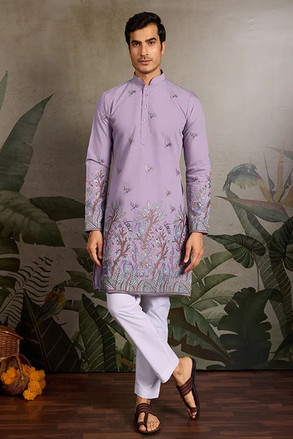 Premium Lavender Embroidered Kurta for Mens Wear