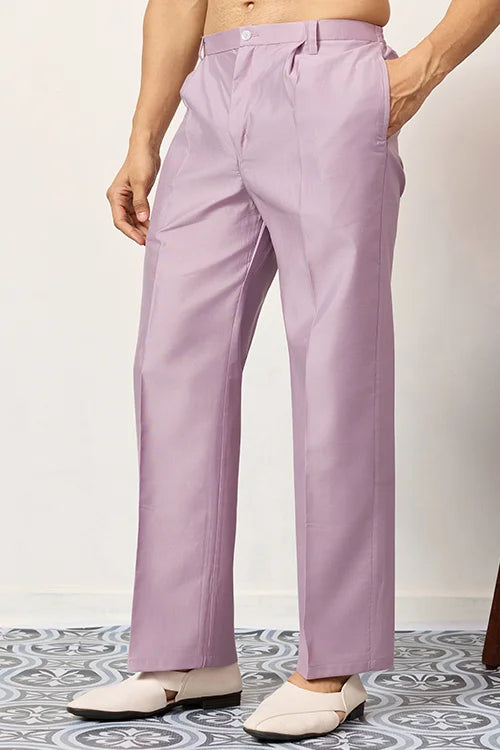 Royal Look Lavender V Neck Kurta Pant For Mens Wear