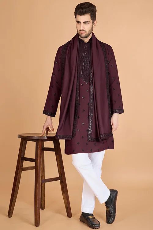 Designer Maroon Viscose Silk Kurta For Men Online