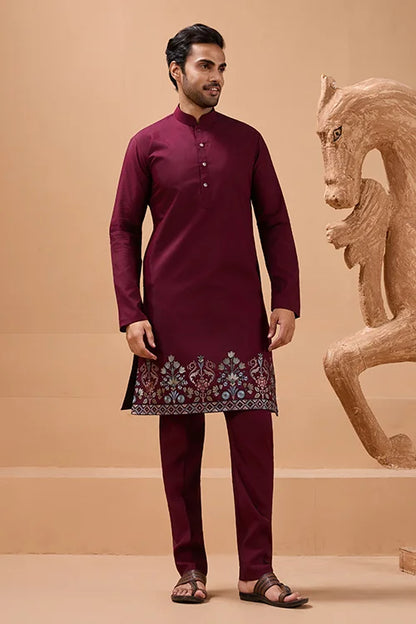 Maroon Color Traditional Special Koti Kurta Set for Men's Wear