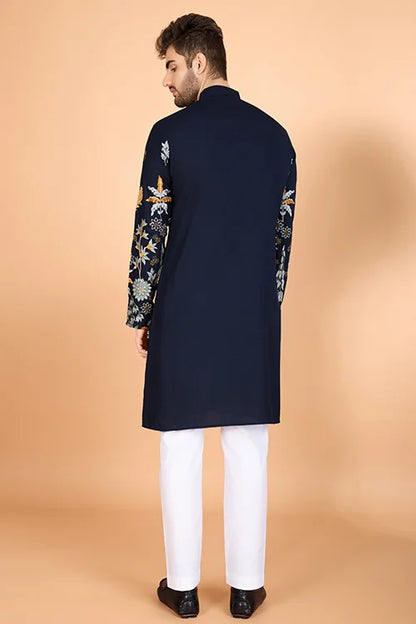 Navy Blue Traditional Look Ethnic Wear Kurta For Men