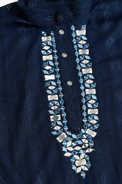 Elegant Navy Blue Mens Wear Kurta Set with Dupatta