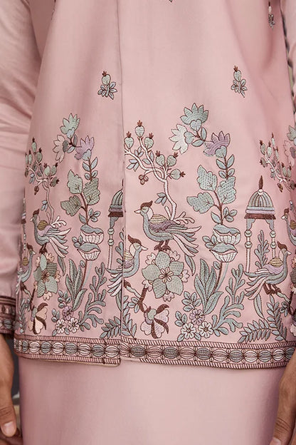 Pink Unique Color Embroidered Koti Kurta Pajama for Mens