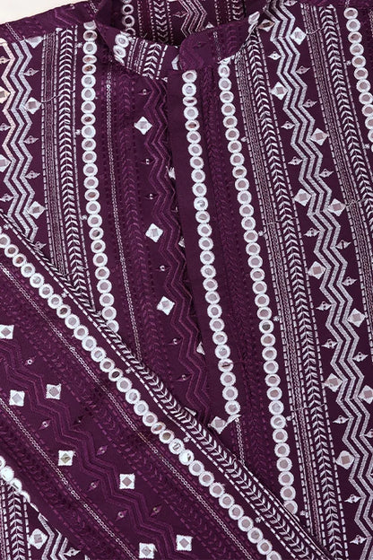 Purple Sequence With Mirror Foil Embroidered Mens Wear Kurta