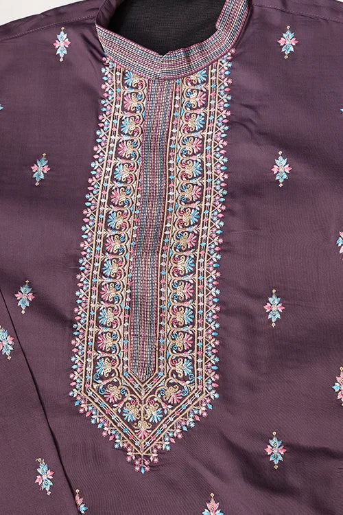 Dusty Purple Wedding Kurta with Matching Koti Set for men