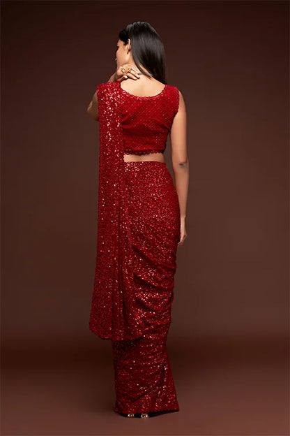 Ruby Red Color Bollywood Designer Saree Online | Shop Now