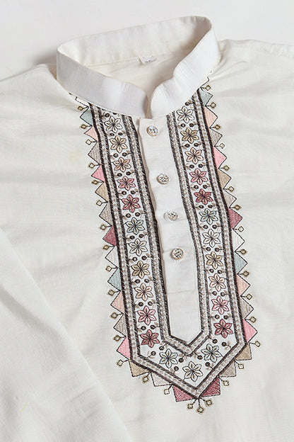 White Open Koti Style Full Kurta Pajama Set For Men