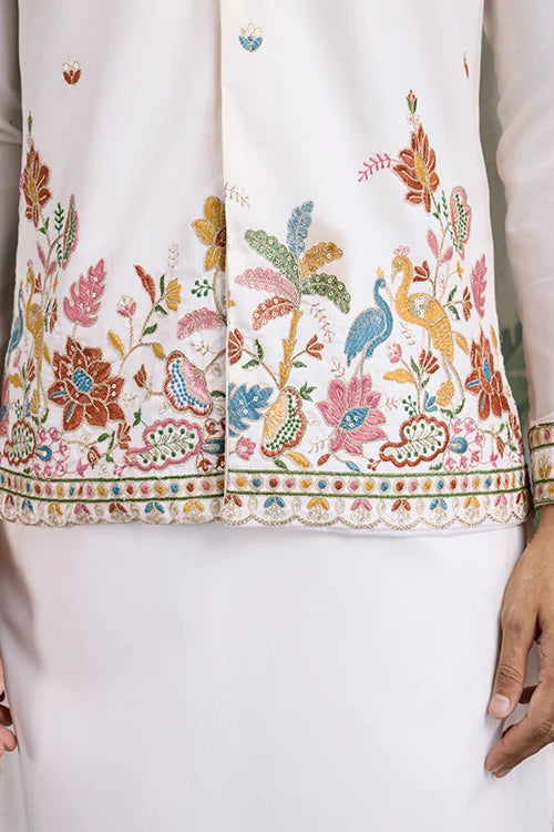 Designer White Kurta With Embroidered Koti – Elegant Style