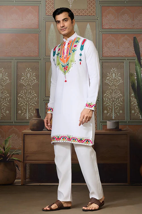 White Traditional Designer Festival Wear Kurta for Men