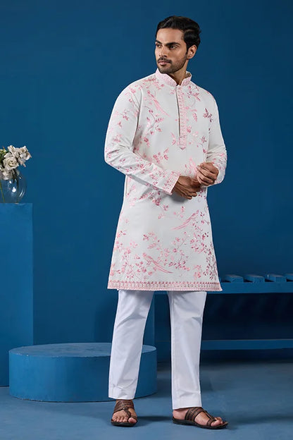 Classic White Viscose Silk Festive Kurta for Mens