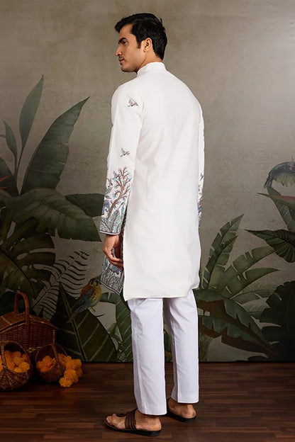 White Embroidered Work Kurta for Groom Wedding Look