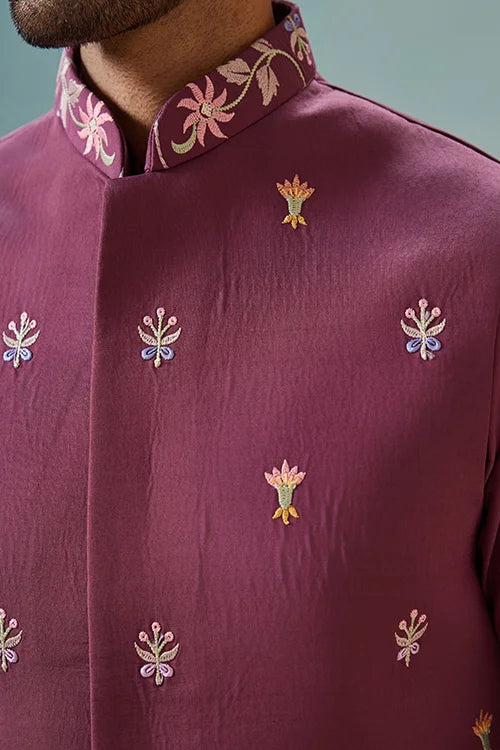 Dusty Color Embroidered Koti Kurta with Pant for Mens