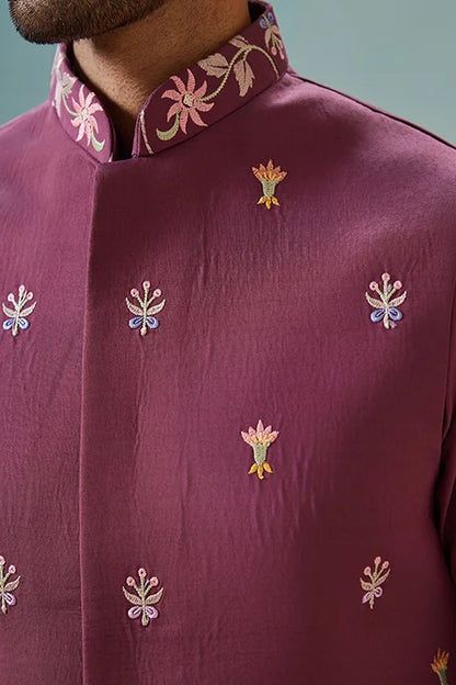 Dusty Color Embroidered Koti Kurta with Pant for Mens