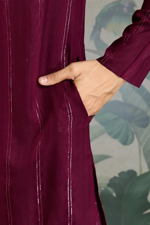 Designer Purple Men Kurta and Dupatta for Weddings