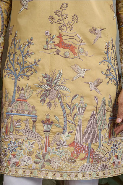 Traditional Yellow Wedding Designer Kurta For Men